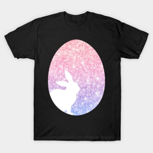 Easter Bunny Silhouette in Pink Purple Ombre Faux Glitter Easter Egg T-Shirt